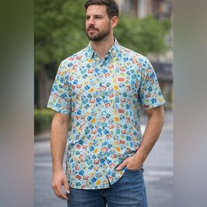 Disney Men's Blue Cartoon Print Shirt